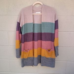 Full Circle Trends- women's long stripped sweater with pockets- large